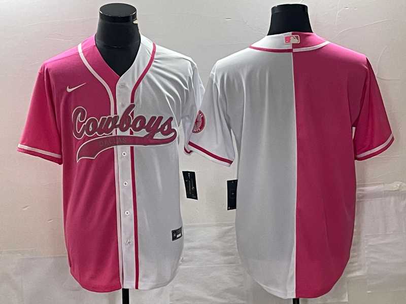 Mens Dallas Cowboys Blank Pink White Split Cool Base Stitched Baseball Jersey